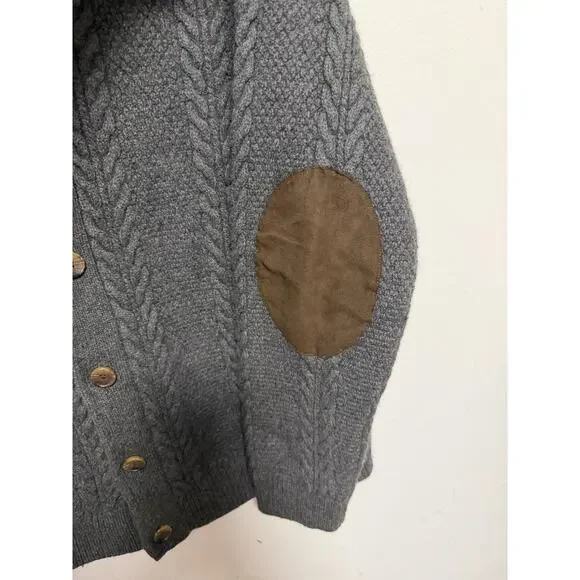 Jos A Bank Reserve Sweater Mens XL Gray Wool Button Front Elbow Patch Cardigan